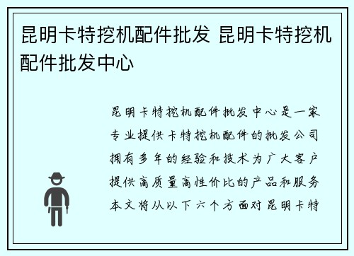 昆明卡特挖机配件批发 昆明卡特挖机配件批发中心