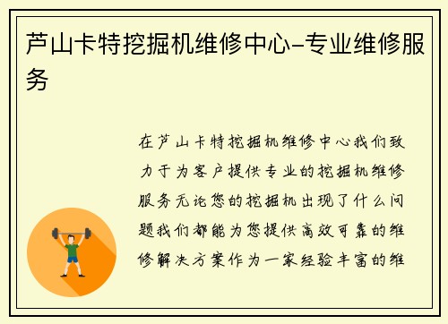 芦山卡特挖掘机维修中心-专业维修服务
